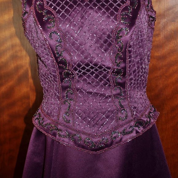 Mark & Lizzie Plum Beaded Sleeveless Satin Formal Evening Gown - Picture 7 of 7